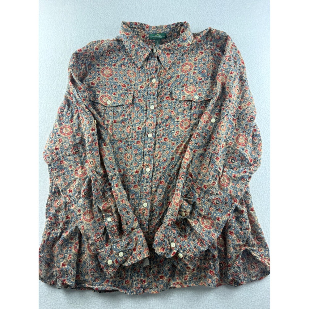 Lauren Ralph Lauren Blue Red Paisley Cotton Button Down Shirt Plus Size 2X